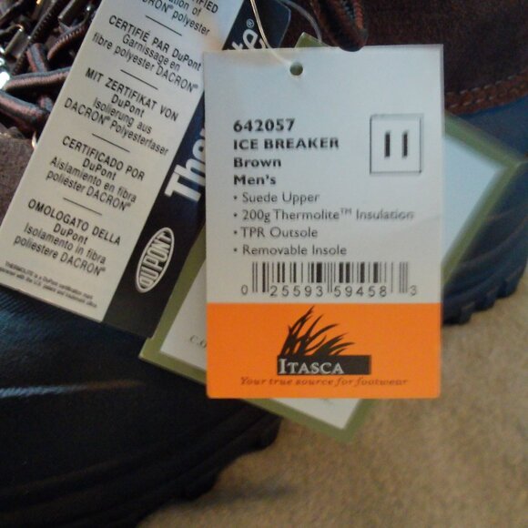 Itasca Ice Breaker Insulated Boot 642057 Mens Size 11 Brown Thinsulate Suede - Picture 7 of 11